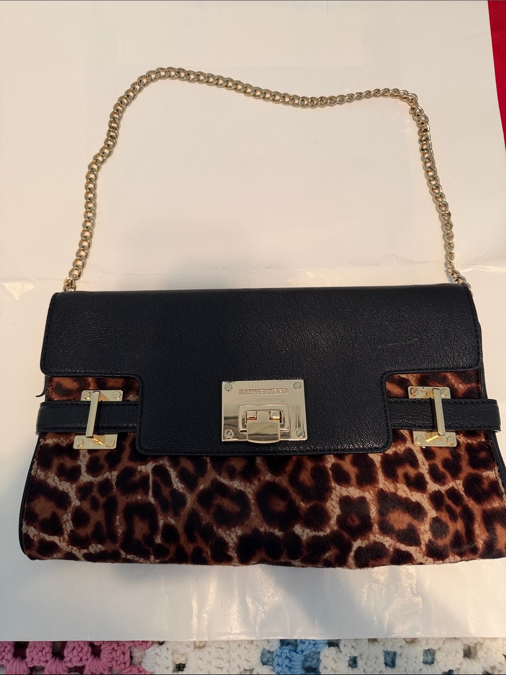 Michael Kors Black & Leopard Print Clutch with Gold Hardware - Picture 5 of 5